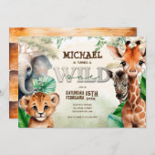 水彩サファリ ワイルドワン 招待状 (正面/裏面)