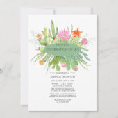 水彩サボテンお祝いの写真 招待状 (正面)