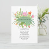 水彩サボテンお祝いの写真 招待状 (スタンド正面)