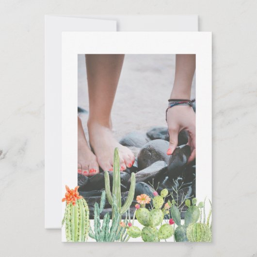 水彩サボテンお祝いの写真 招待状 (裏面)