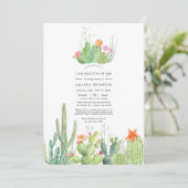 水彩サボテンお祝いの写真 招待状 (スタンド正面)