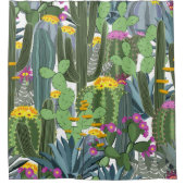 水彩サボテンとサボテンの花  シャワーカーテン (正面)