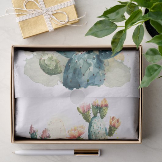 水彩サボテンとピンクの花の切り離 薄葉紙 (ギフト)