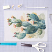 水彩サボテンとピンクの花の切り離 薄葉紙 (クラフト)