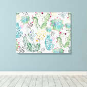 水彩サボテンと三角形パターン キャンバスプリント (インサイチュ (ウッドフロア))