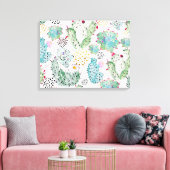 水彩サボテンと三角形パターン キャンバスプリント (インサイチュ (リビング))