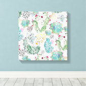 水彩サボテンと三角形パターン キャンバスプリント (インサイチュ (ウッドフロア))