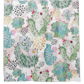 水彩サボテンと三角形パターン シャワーカーテン (正面)