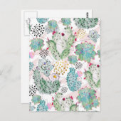 水彩サボテンと三角形パターン ポストカード (正面/裏面)