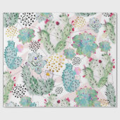 水彩サボテンと三角形パターン ラッピングペーパー (フラット)