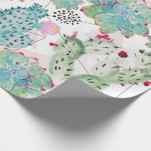 水彩サボテンと三角形パターン ラッピングペーパー (角)