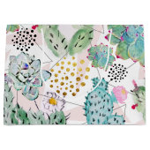 水彩サボテンと三角形パターン ラージペーパーバッグ (正面)