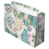 水彩サボテンと三角形パターン ラージペーパーバッグ (裏面アングル)