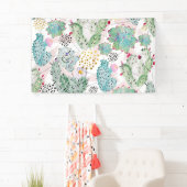 水彩サボテンと三角形パターン 横断幕 (インサイチュ)