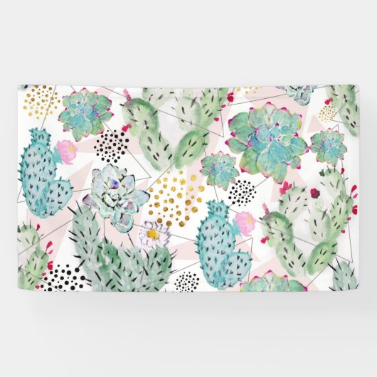 水彩サボテンと三角形パターン 横断幕 (横)