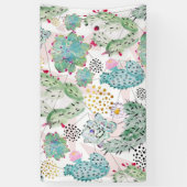 水彩サボテンと三角形パターン 横断幕 (縦)