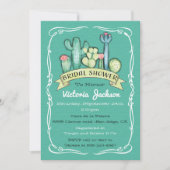 水彩サボテンと多肉性ブライダルシャワー 招待状 (正面)