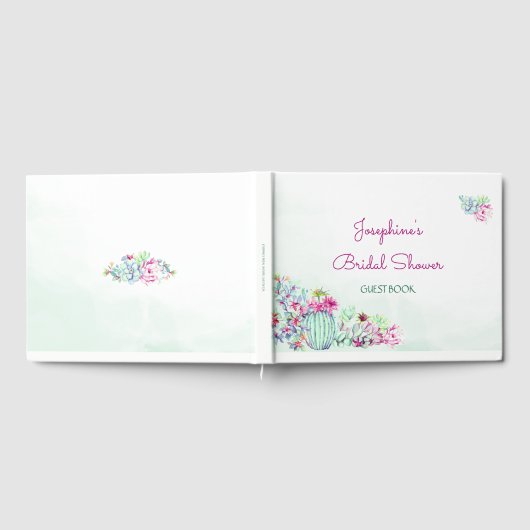 水彩サボテンと多肉類ブライダルシャワー ゲストブック (全面)