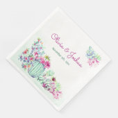 水彩サボテンと多肉類結婚のナプキン (コーナー)