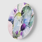 水彩サボテンと花 |モノグラム ラージ壁時計 (傾斜)