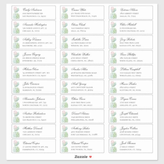 水彩サボテンのゲストの住所。発送ラベル シール (シート)