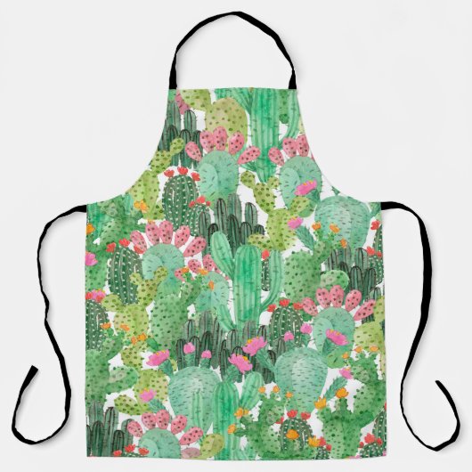 水彩サボテンのシームレスな模様 エプロン (正面)