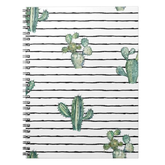 水彩サボテンのシームレスな模様 ノートブック (正面)