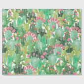 水彩サボテンのシームレスパターン ラッピングペーパー (フラット)