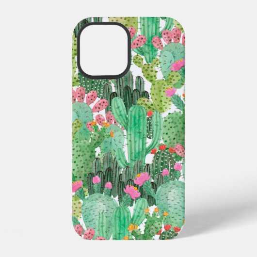 水彩サボテンのシームレスパターン iPhoneケース (裏面)