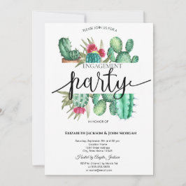 水彩サボテンのドット婚約 招待状