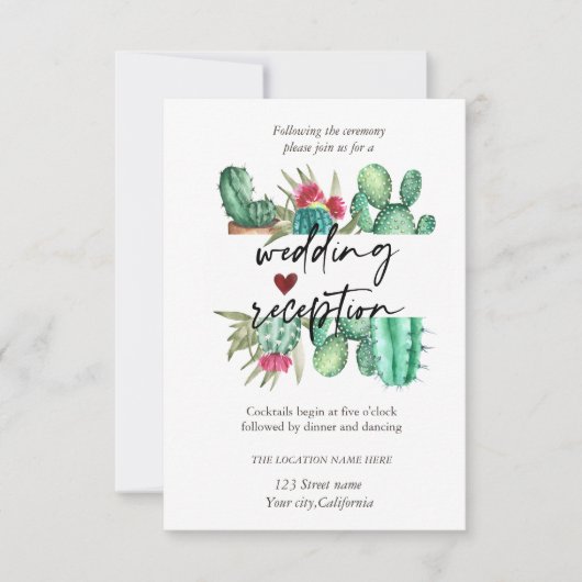 水彩サボテンのドット披露宴 招待状 (正面)