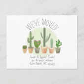 水彩サボテンの引っ越しました移動告知 ポストカード (正面)