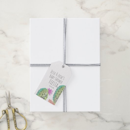 水彩サボテンの植物の手の赤絵を描ちゃんシャワー ギフトタグ (より糸付き)