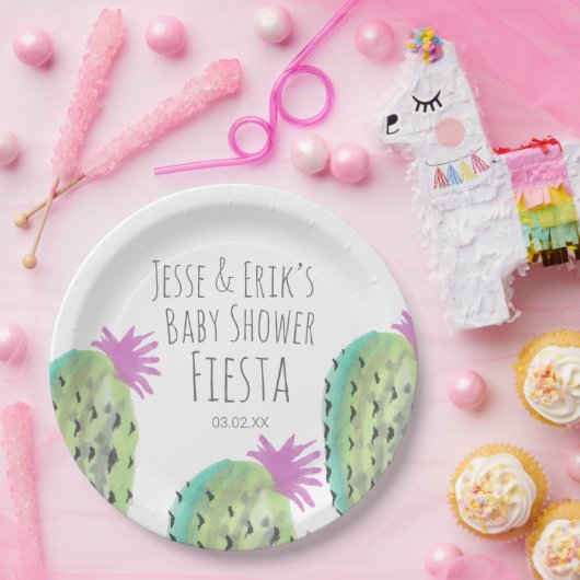 水彩サボテンの植物の手の赤絵を描ちゃんシャワー ペーパープレート (パーティー)