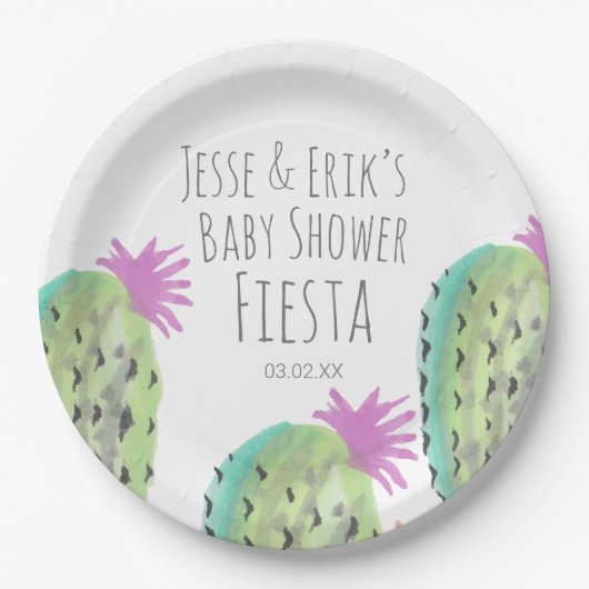 水彩サボテンの植物の手の赤絵を描ちゃんシャワー ペーパープレート (正面)