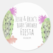 水彩サボテンの植物の手の赤絵を描ちゃんシャワー ラウンドシール (正面)