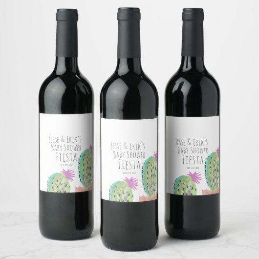 水彩サボテンの植物の手の赤絵を描ちゃんシャワー ワインラベル (ボトル)