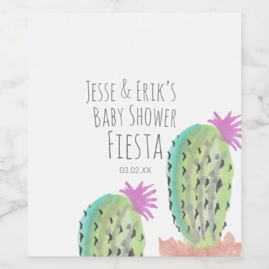 水彩サボテンの植物の手の赤絵を描ちゃんシャワー ワインラベル (シングルラベル)