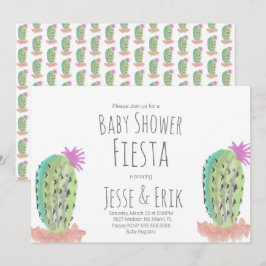 水彩サボテンの植物の手の赤絵を描ちゃんシャワー 招待状