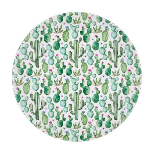 水彩サボテンの植物パターン カッティングボード (正面)