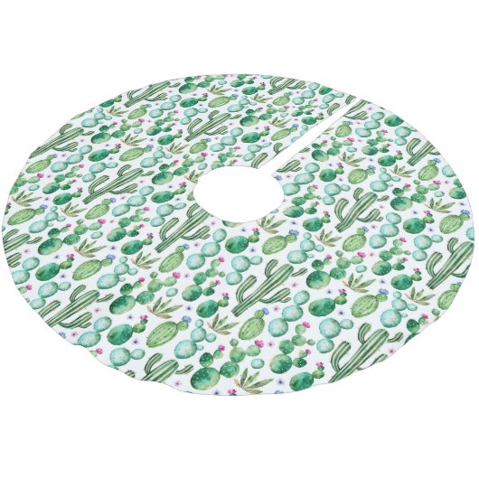 水彩サボテンの植物パターン ブラッシュドポリエステルツリースカート (アングル)