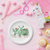 水彩サボテンの花の漫画 ペーパープレート (パーティー)