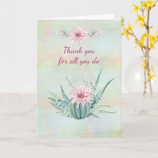 水彩サボテンをしてくれてありがとう カード (黄色い花)