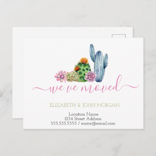 水彩サボテンを移動 案内ポストカード (正面/裏面)
