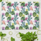 水彩サボテンアートパターン キッチンタオル (折り畳み)