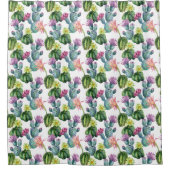 水彩サボテンアートパターン シャワーカーテン (正面)