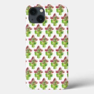 水彩サボテンアート ヒゲ帽子 目 おもしろ iPhone 13ケース
