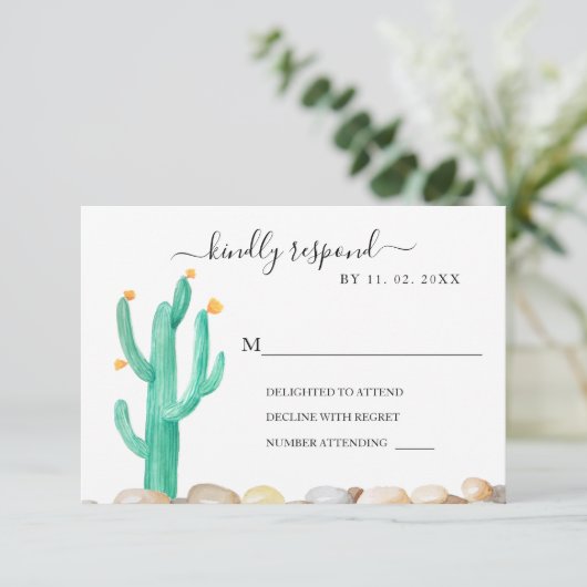 水彩サボテンウエディングRSVPカード 出欠カード (スタンド正面)