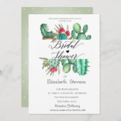 水彩サボテンスクリプト水玉模様の結婚前お茶会 招待状 (正面/裏面)