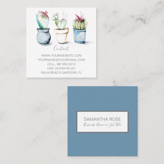 水彩サボテンスモールマーケティング スクエア名刺 (正面/裏面)